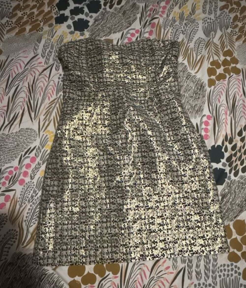 H&M Metallic Gold and Black Strapless Party Mini Dress